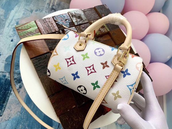 

White tricolor Mini Speedy HL Nano Shoulder handbags mini HL speedy messenger bags monogrram Canvas handbags cowhide Commuter bag M92645