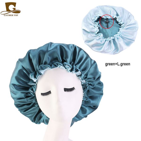 

new reversible satin bonnet double layer adjustable size sleep night cap head cover bonnet hat for for curly springy hair black