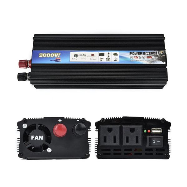 

2000w 12v/24v-110v car power inverter converter charger adapter modified sine wave with usb port & 2 us plug