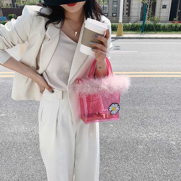 

fantasy 2020 spring summer new arrivals transparent daisy handbags for women feather basket metal chain shoulder crossbody bags