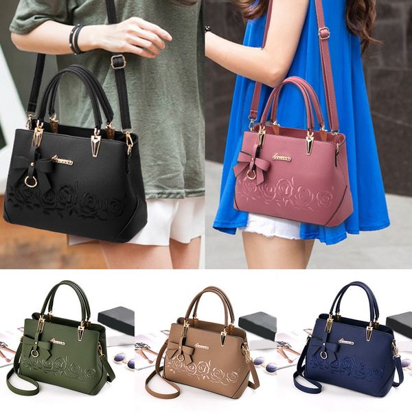 

adisputent women casual vintage handbag crossbody pu leather tote bow shoulder bag feamale flower rose printing message bags new