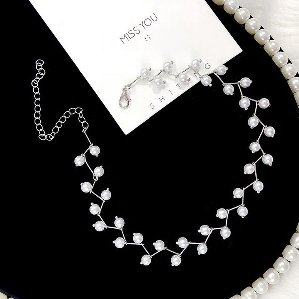 

bridal necklaces jewelry womans chain necklace jewellery ladies artificial pearls silver color trendy alloy korean halskette