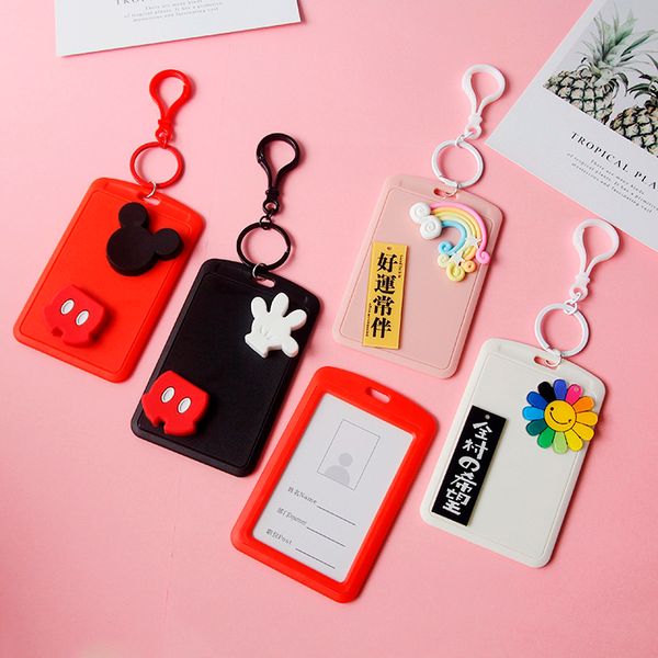 

2020 cartoon key holder keychain cactus student card cover bag bank bus id key case mini card d450, Silver