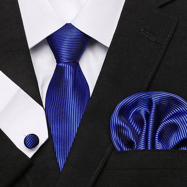 

2019 fashion white black blue plaid tie hanky cufflinks 100% silk neckties ties for men formal business wedding party, Blue;purple