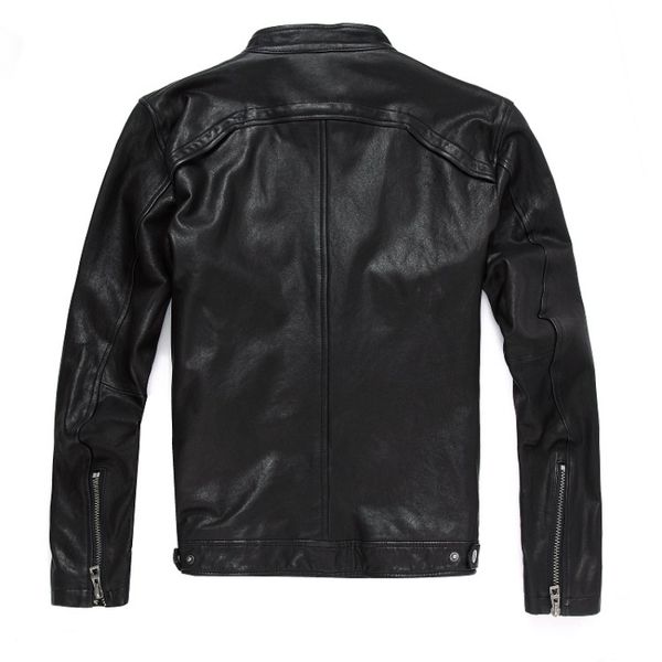 

2020 new men leather jacket genuine real sheep goat skin brand black male bomber motorcycle biker mans coat male stand collar