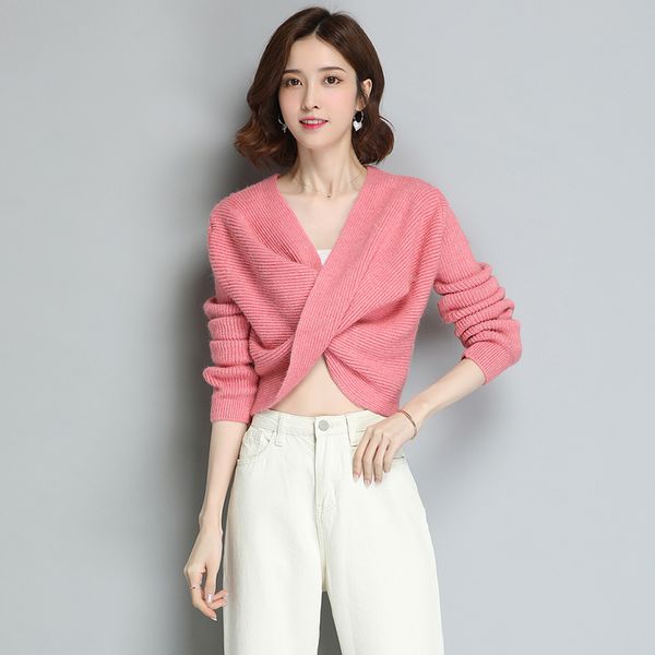 

ladies fashion design v-neck sweater pullovers lady style slim sweater long sleeve high quality, White;black