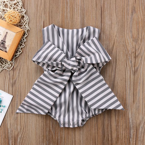 

adorable newborn baby girls bow stripes jumpsuit romper clothes outfits summer sunsuit baby clothing, Blue