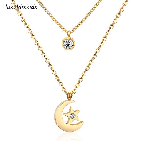 

luxukisskids women jewelry necklace moon star gold/silver pendant chain double necklace with crystal choker necklaces set