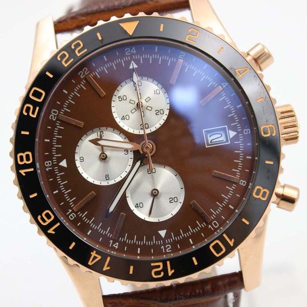 

outdoor chronograph quartz br 1884 man watch black rotatable ceramic bezel wristwatches mens watches with 46mm brown dial gold case, Slivery;brown