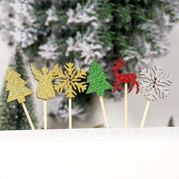 

christmas decoration three-dimensional wooden snowflake christmas tree craft toothpick fruit sign cake small card