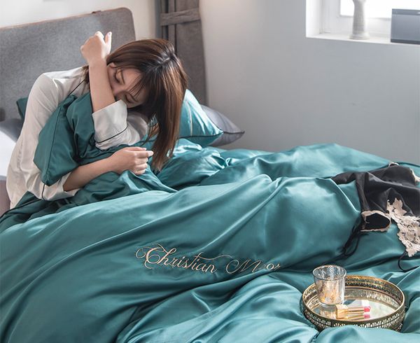 

13 color bed linings set bedding set bedclothes flat bed sheet quilt cover pillowcase full  king bedroom home textile silk
