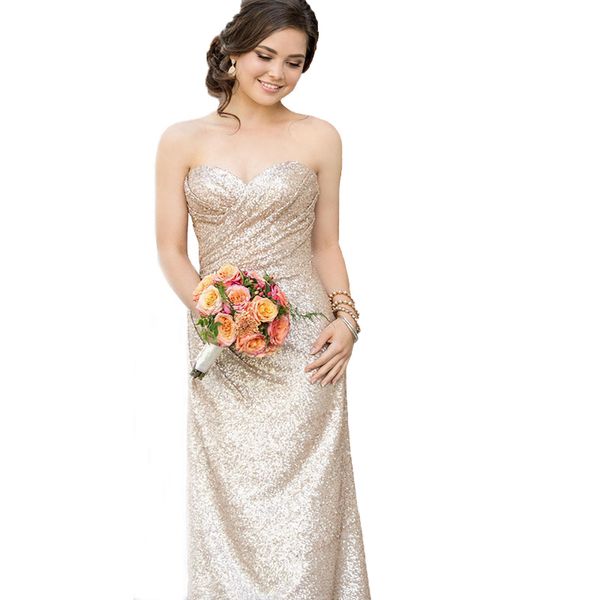 

Sweetheart Strapless Rose Gold Sequin Bridesmaid Dresses 2017 A Line Sheath Dresses For Women Cheap Long Floor Length Wedding Guest dress