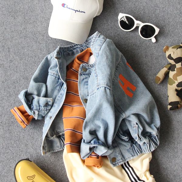 

2-8y new 2019 spring boys letter denim jacket boys spring autumn clothing, Blue;gray