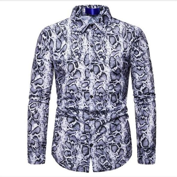 

autumn 2020 fashion shirt men's lapel single-breasted serpentine 3d digital printed long-sleeve shirt casual slim, White;black