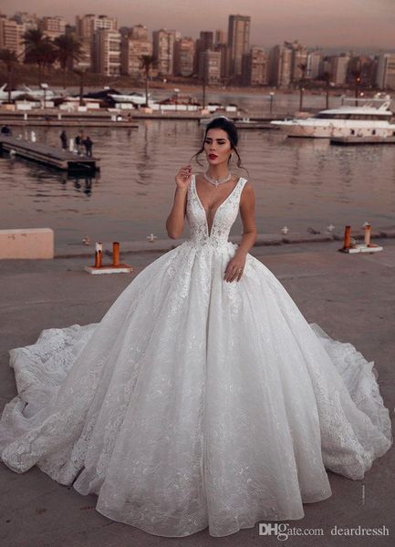 

2019 white wedding dresses v neck ball gown bridal gowns vestidos de marriage sleeveless boho wedding dress plus size