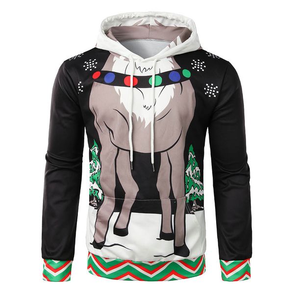 

womail 2019 new arrival men women christmas hoodies christmas print autumn winter casual streetwear long sleeve sweatshirt, Black