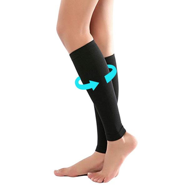 

calofe women calf sleeve relieve leg elastic socking compression slimming cycling protective yoga sport socks, Black
