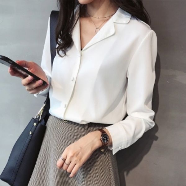 

2020 women v-neck office ladies white blouse fall long sleeve women shirts plus size chiffon blouse
