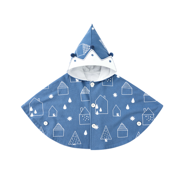 

pureborn toddler baby poncho hooded cotton cloak button down kids outwear clothes candy color printed baby poncho 0-3t, Blue;gray