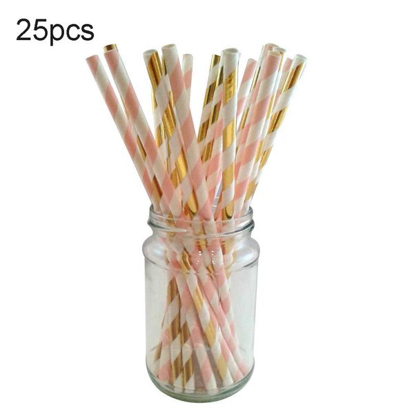 

25pcs vintage stripe drinking straw metallic gold and pink stripy paper straws lad-sale