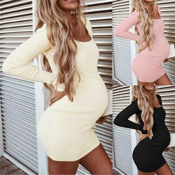 

pregnancy designer womens dresses casual slim solid color long sleeved crew neck bodycon dresses fashion womens casual dresses, Black;gray