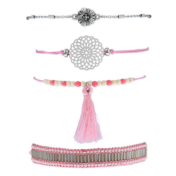 

popular fashion flowers pink beaded tassel bracelet, Black