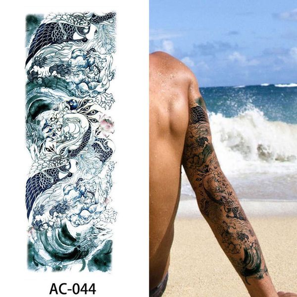 Acheter 48 17cm Grand Bras Manchette Tatouage Tatouage Temporaire Imperméable Autocollant Crâne Ange Rose Lotus Hommes Tatoo Autocollants Pour La