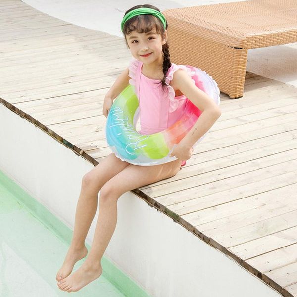 

kids baby summer beach inflatable ring floating swim ring water toy rainbow colorful safety swimming rings for pool river beach