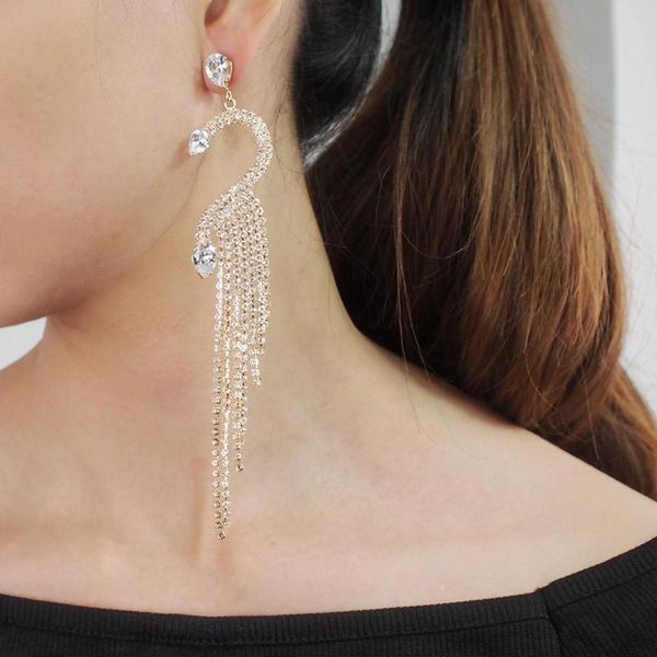 

luxury wedding jewelry rhinestone earring for women statement long tassel earrings party accessories ukmoc, Silver