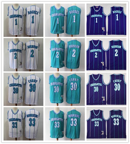 

mens vintage dell 30 curry retro bogues 1 muggsy alonzo 33 mourning larry 2 johnson basketball jerseys stitched shirts mans, Black;red