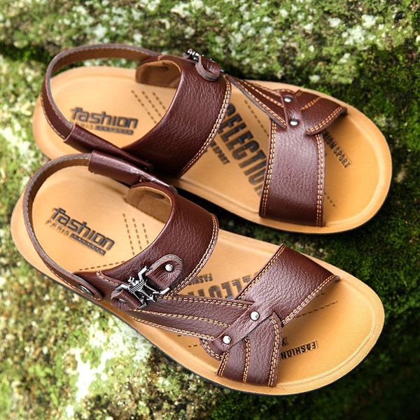 

men shoes2019 summer new style genuine leather sandals leather boot scholar fashion casual breathable, Black