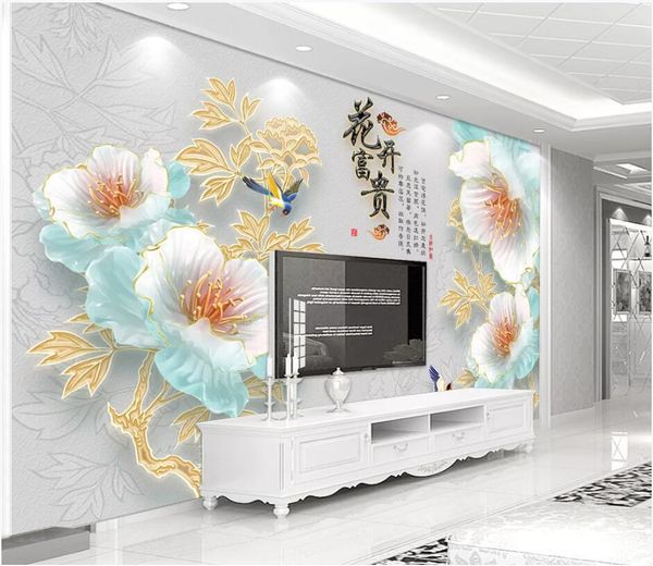 

wdbh 3d wallpaper custom p mural new chinese embossed peony flower living room home decor 3d wall murals wallpaper for walls 3 d