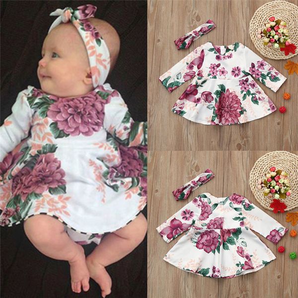 

muqgew 2pcs toddler kids baby girl floral print dress+headband outfits clothes set child dress party cute roupa infantil #sg, Red;yellow