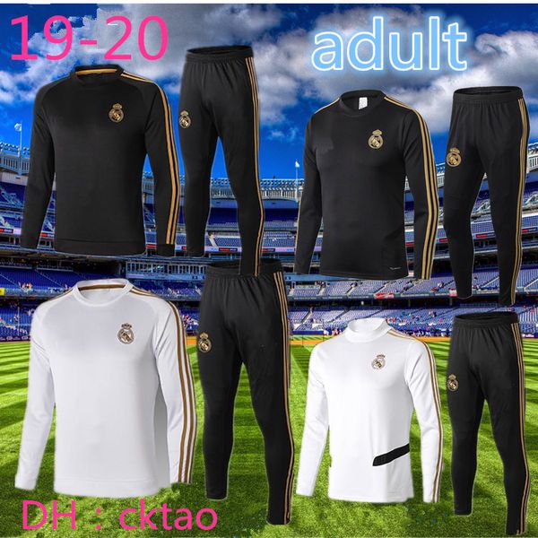 

2019 2020 tracksuit long sleeve real madrid om marseille training suit football jacket train pants kit uniform chandal, Black