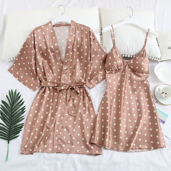 

sagace dot dress women 2pcs women lace satin sleepwear babydoll lingerie nightdress sleepwear nighties for women, Black;brown