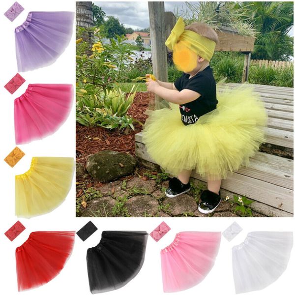 

cute newborn baby girl tulle tutu skirt+headband sets kids baby girl p prop costume outfits princess clothes sets, White