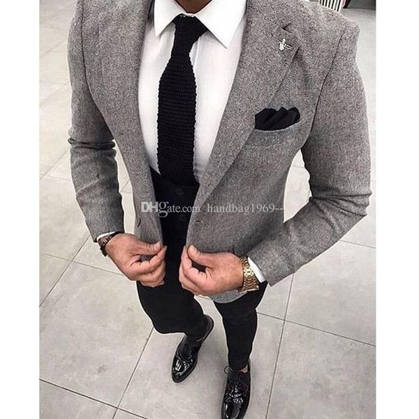 Moda Bir Düğme Gri Damat Smokin Notch Yaka Groomsmen Erkek Düğün Takımları 3 Parça Blazer (Ceket + Pantolon + Yelek + Kravat) K69