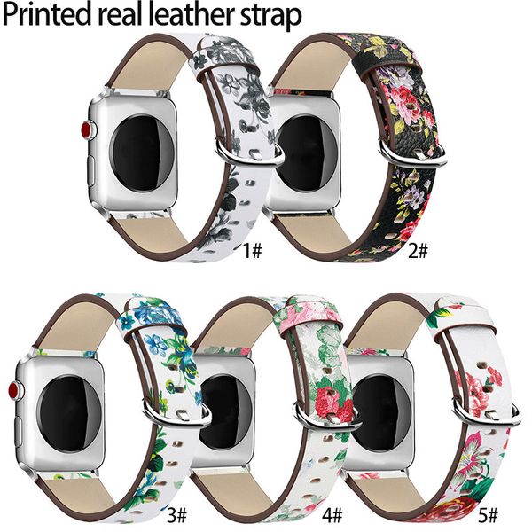 

for apple watch band 42mm 38mm printed real leather strap for iwatch 1 / 2 / 3 / 4