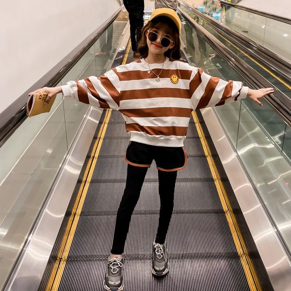 

cuhk детский полосатый детский спортивный костюм корейский стиль толстовка+спортивные брюки 2шт повседневные наборы для девочек пуловер малы, White