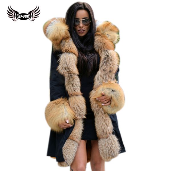 

bffur park with natural fur coat female luxury womens russian winter coats 2018 new long coat women whole skin parka real fur, Black