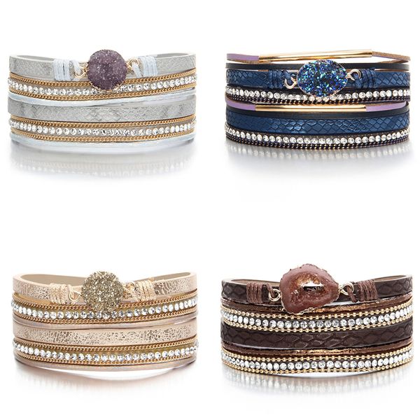 

zoshi bohemian crystal stone charm leather bracelets 2019 for women fashion multiple layers bracelet & bangles statement jewelry, Golden;silver