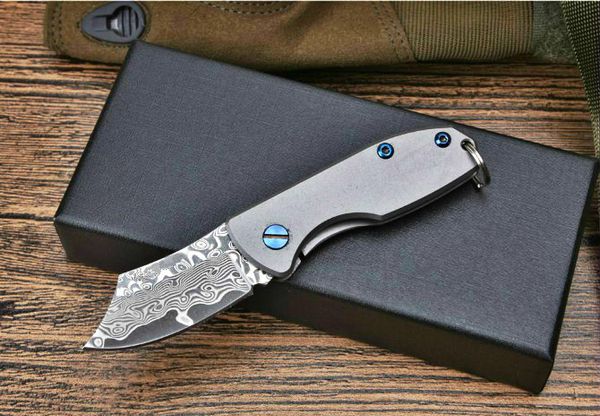 Mini Ax faca Damasco bolso rolamento de esferas Chaveiro Pocket Knife Handle Titanium chaveiro faca dobrável presente para homem 1pcs Adul