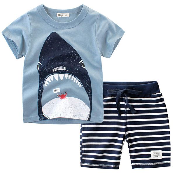 

muqgew toddler kids baby boys outfits sets summer clothes cartoon stripe fish t-shirt shorts boys clothes summer roupa menina, White