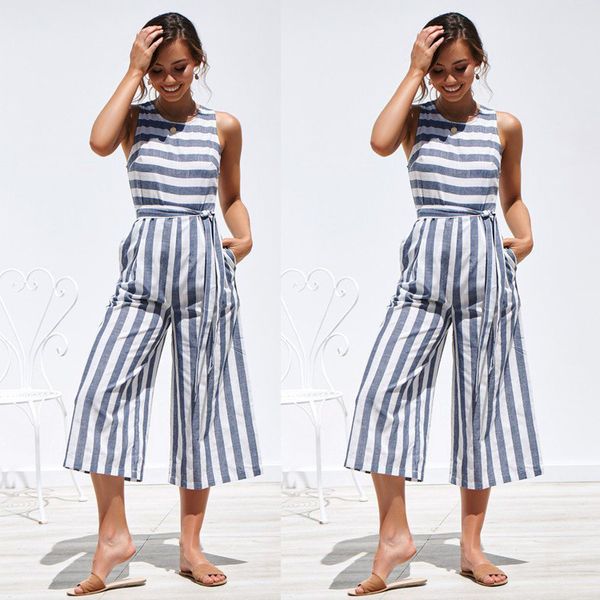 

2020 случайные полосатый комбинезон брюки для женщин, Black;white