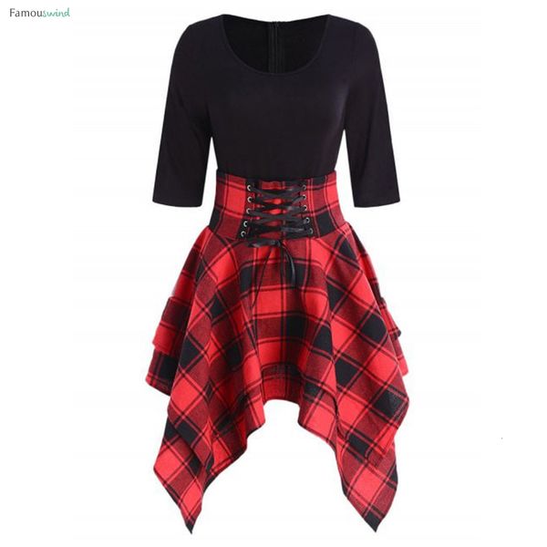 

mini women dress gothic preppy high waist plaid asymmetric casual female elegant fashion punk short dress designer clothes, Black;gray