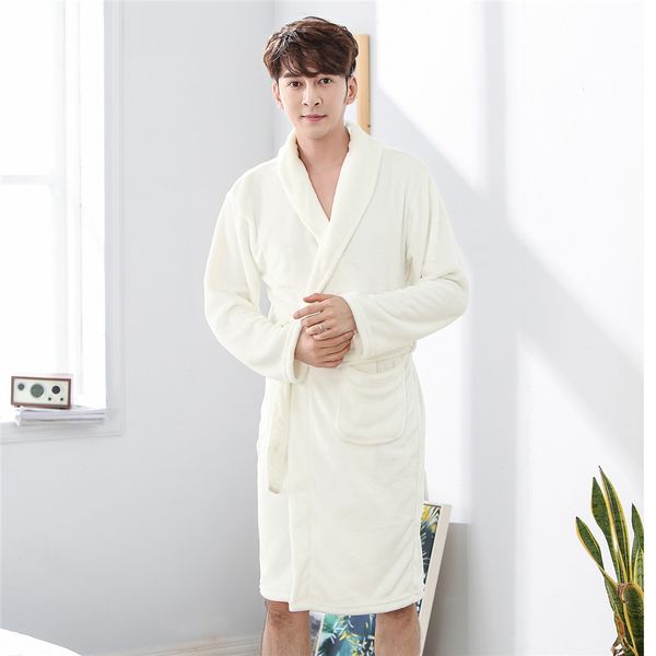 

padded coral fleece men robe winter thicken warm kimono gown flannel bathrobe sleepwear v-neck intimate lingerie softy negligee, Black;brown