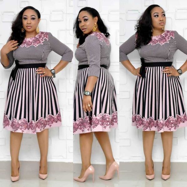 

new classic african women's dashiki fashion stretch striped print coat + dress set, Red