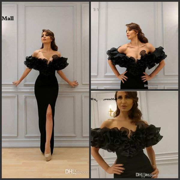 

сексуальный черный с плеча русалка вечернее платье 2019 плюс размер спереди сплит юсеф aljasmi дешевые африканские вечерние платья выпускног, Black;red