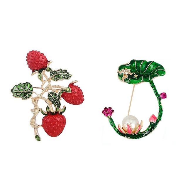 

2 x brooch fashion fruit strawberry/lotus flower green leaves frog shape alloy brooches clothes decoration ladies brooch jewelry
