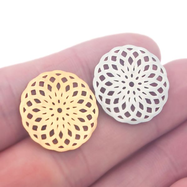 

5pcs stainless steel charm connectors diy necklace women man beauty hollow pattern gold steel color pendant engagement jewelry, Bronze;silver